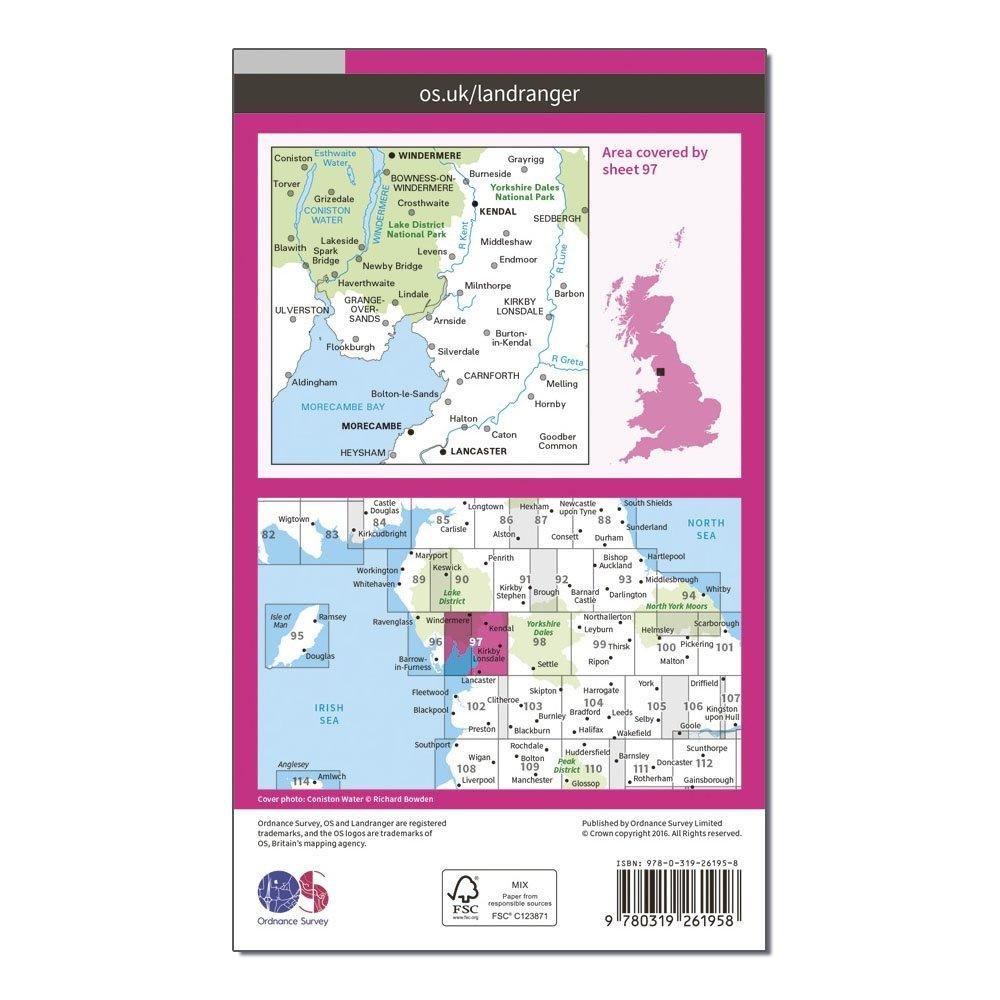Landranger 97 Kendal, Morecambe, Windermere & Lancaster Map With Digital Version