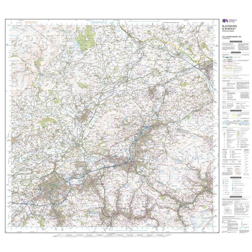 Landranger 103 Blackburn & Burnley, Clitheroe & Skipton Map With Digital Version