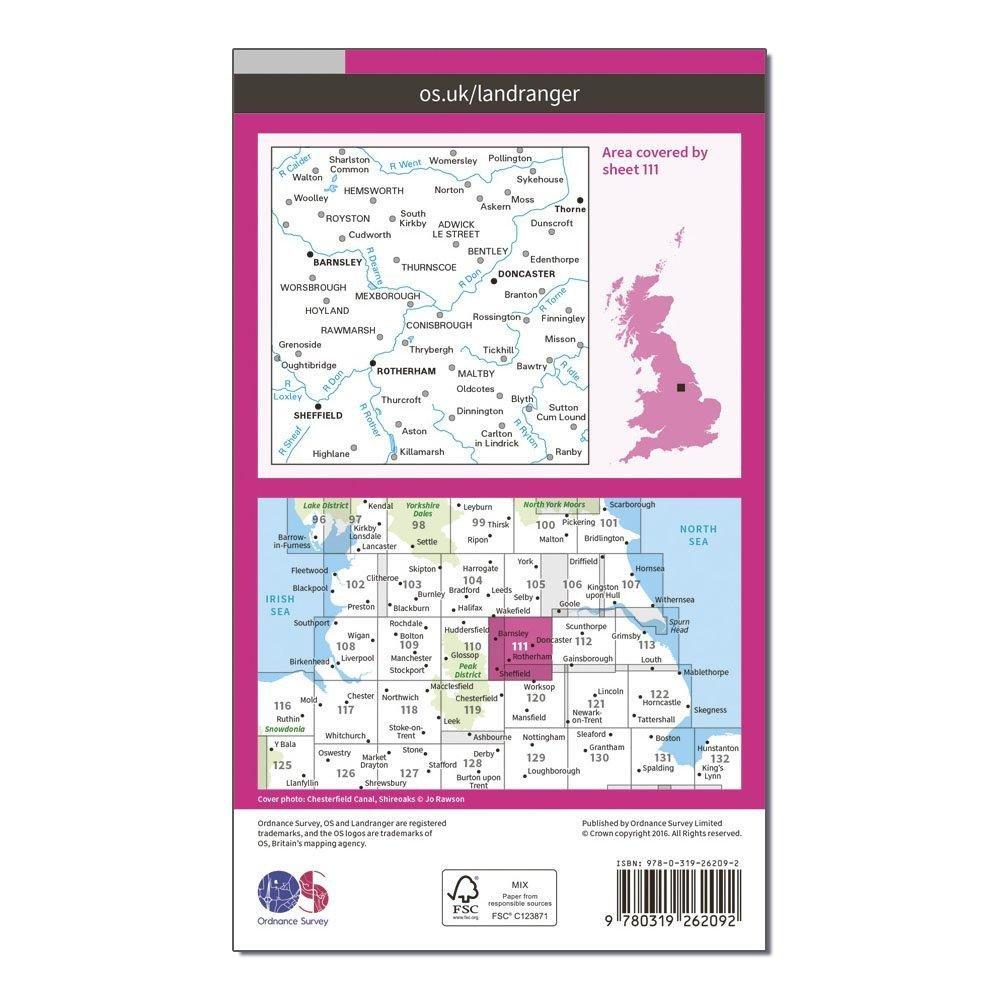 Landranger 111 Sheffield & Doncaster, Rotherham, Barnsley & Thorne Map With Digital Version