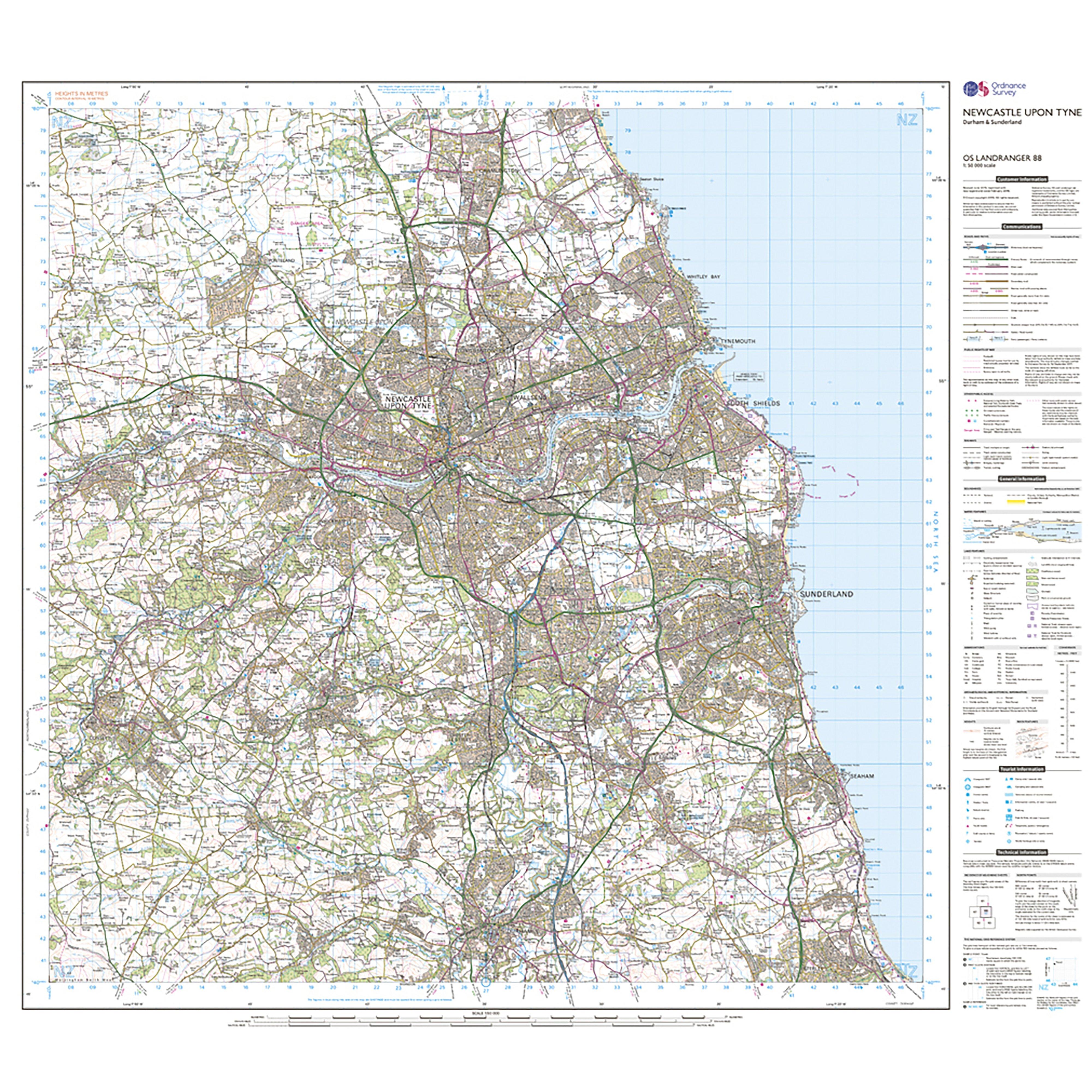 Landranger Active 88 Newcastle upon Tyne, Durham & Sunderland Map With Digital Version