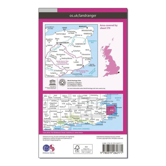 Landranger 179 Canterbury & East Kent, Dover & Margate Map With Digital Version
