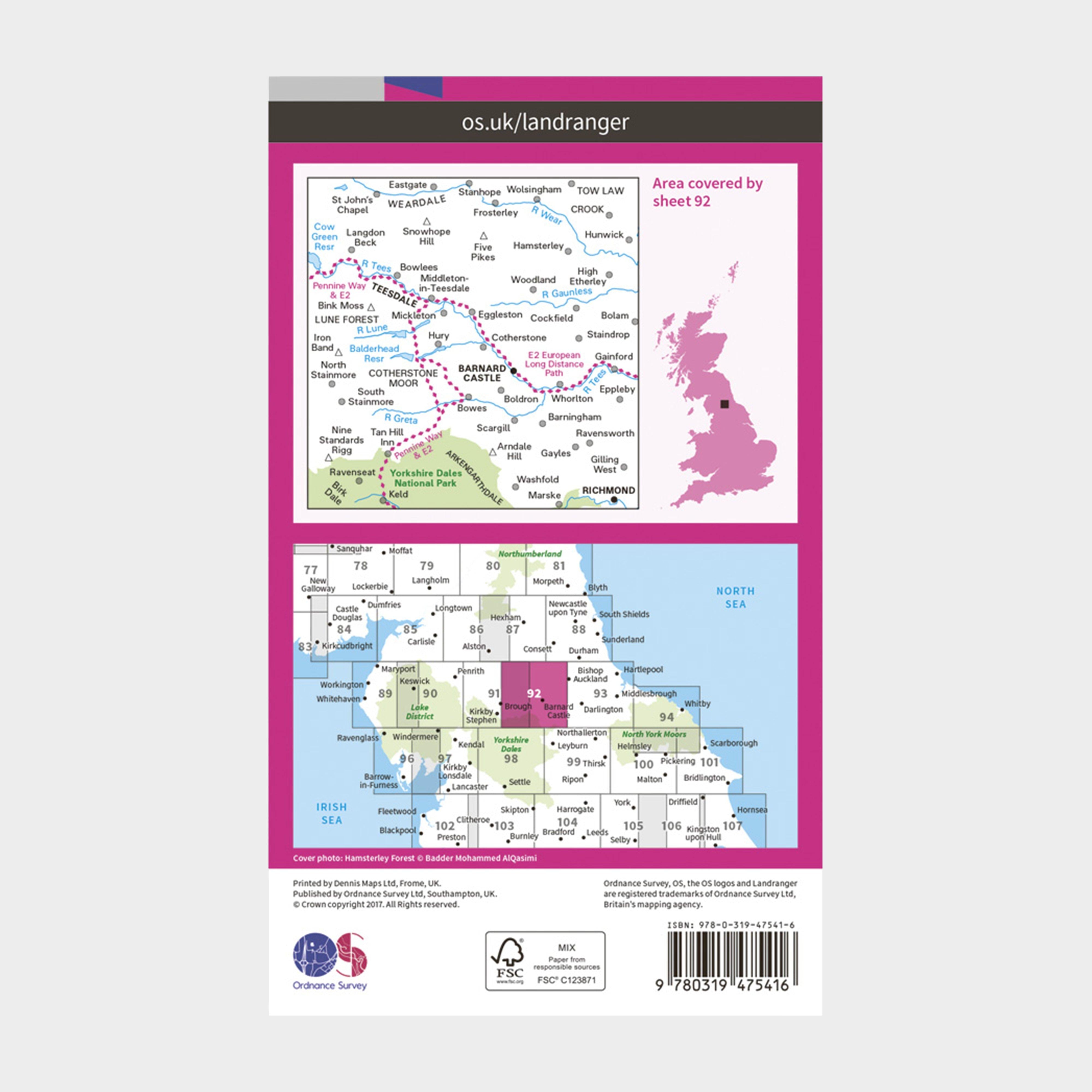 Landranger Active 92 Barnard Castle and surrounding area Map With Digital Version