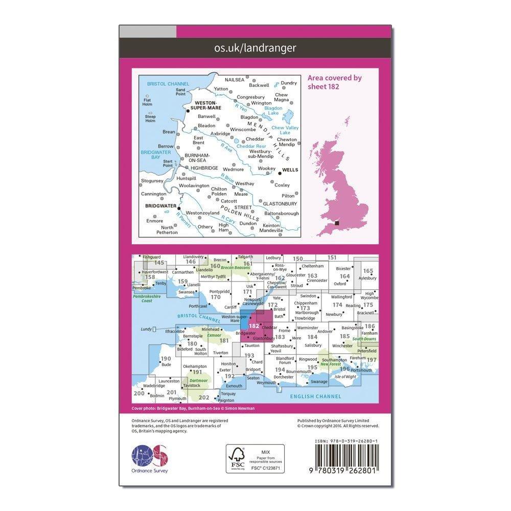 Landranger 182 WestonsuperMare Bridgwater  Wells Map With Digital Version