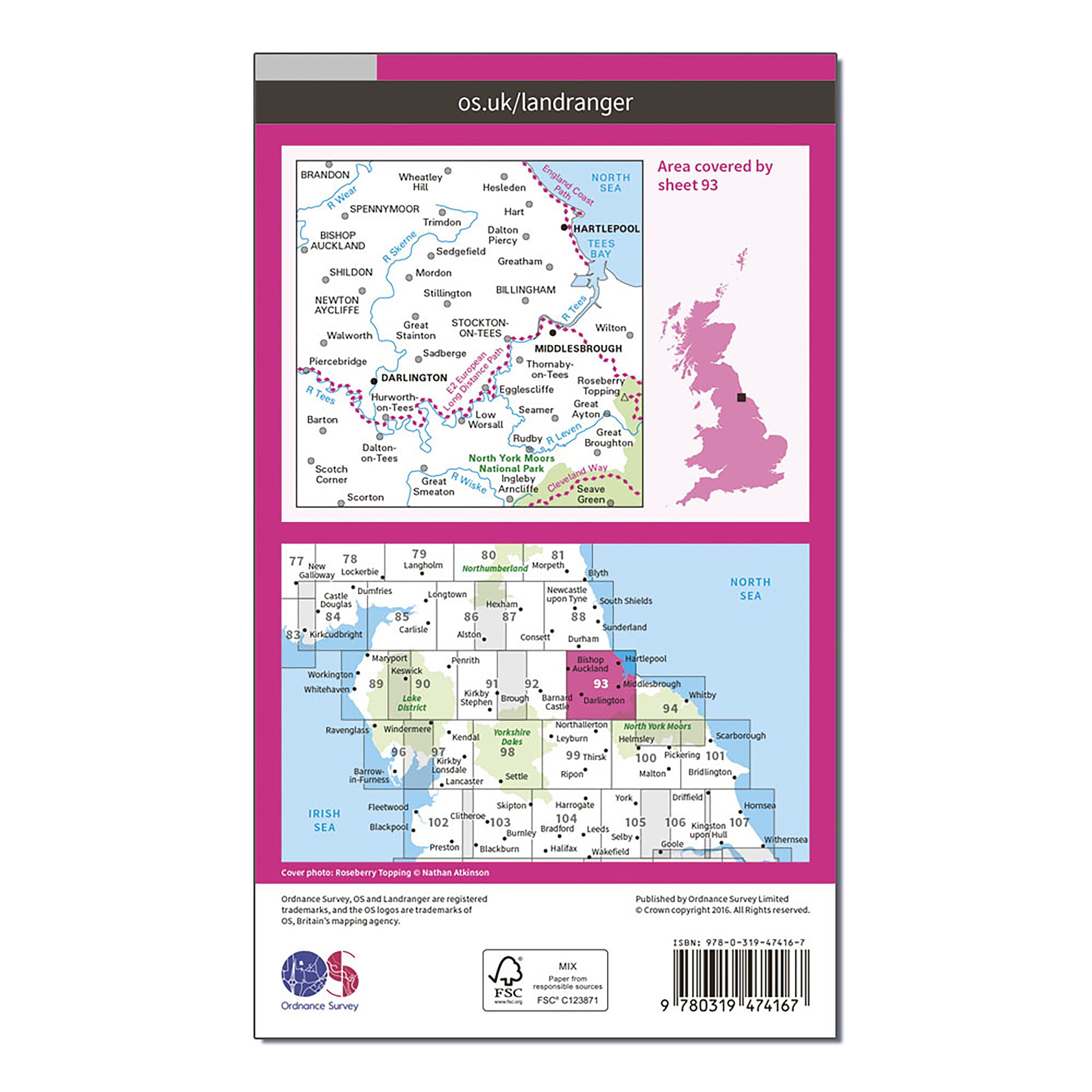 Landranger Active 93 Middlesbrough, Darlington & Hartlepool Map With Digital Version