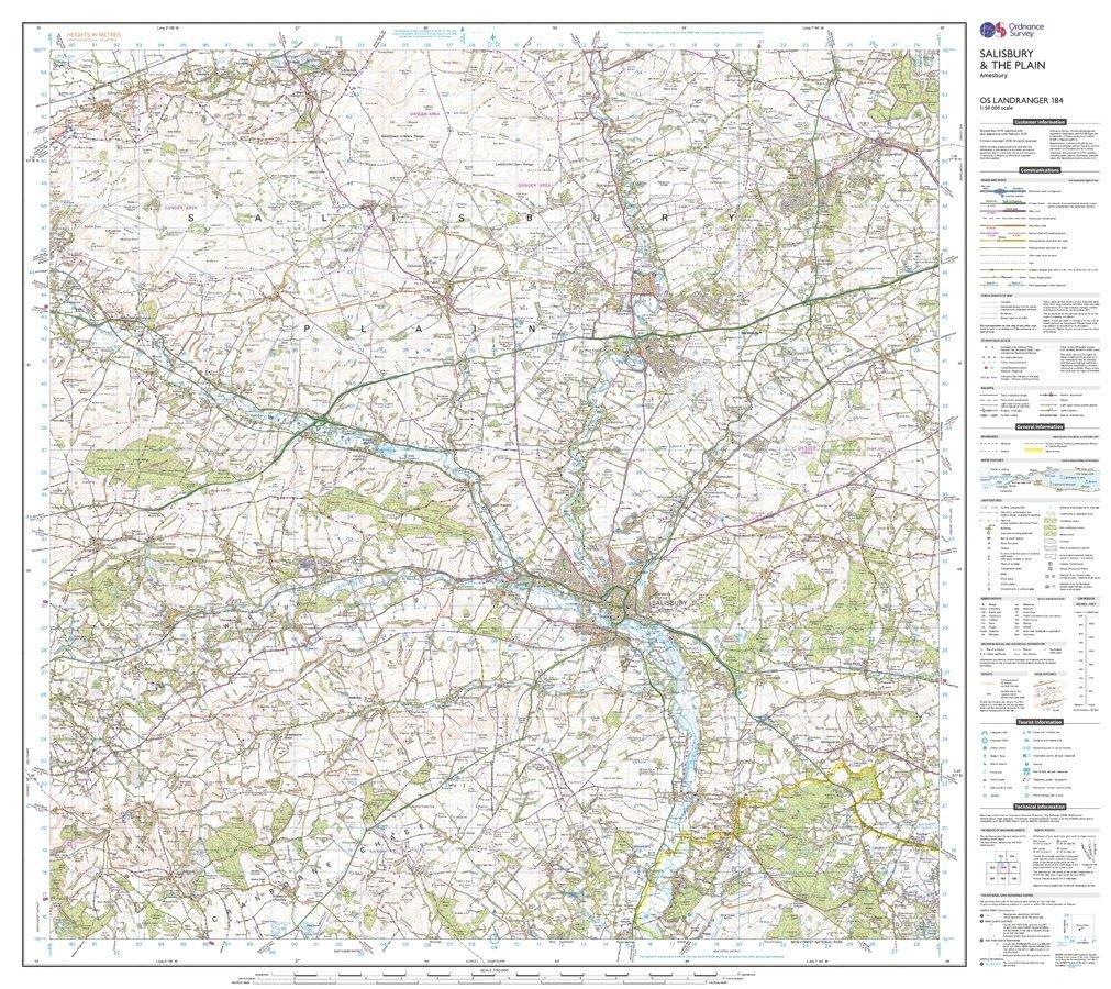 Landranger 184 Salisbury & The Plain, Amesbury Map With Digital Version