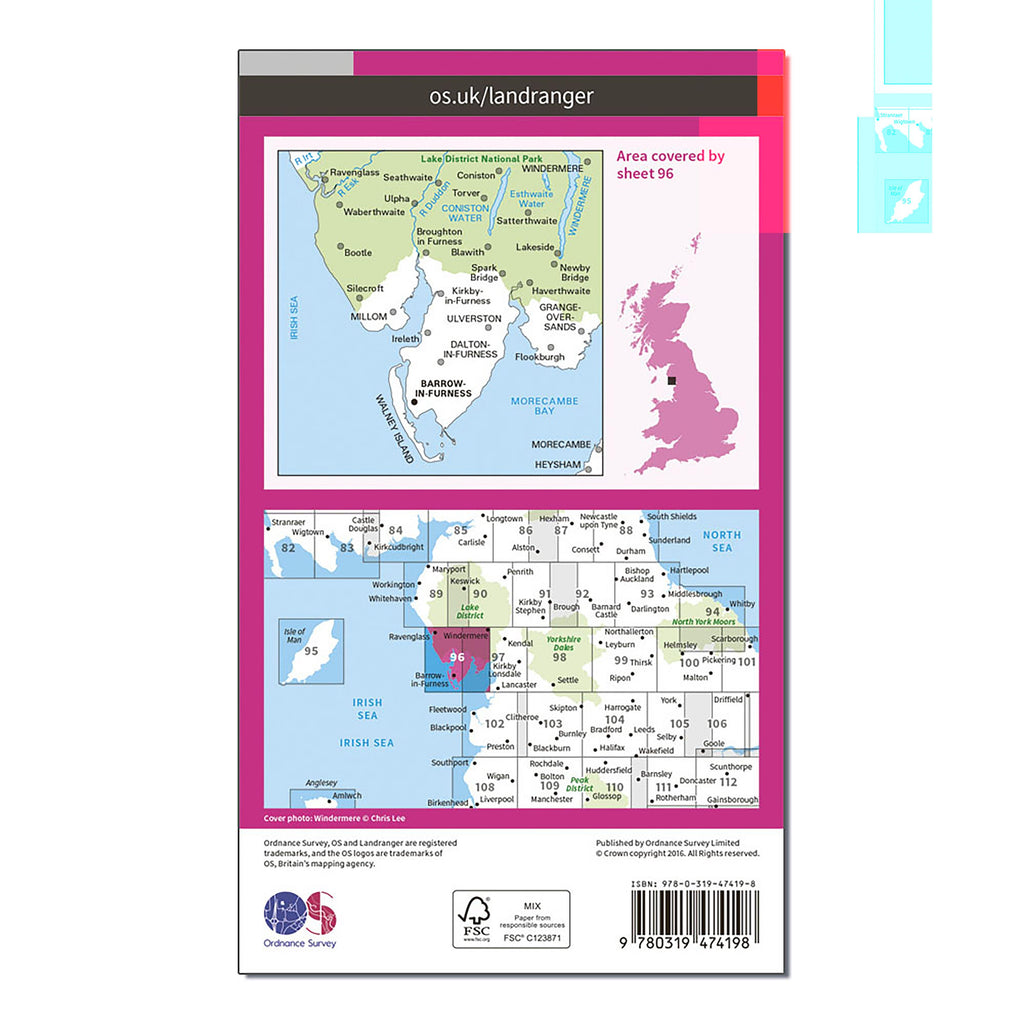 Landranger Active 96 Barrow-in-Furness & South Lakeland Map With Digital Version