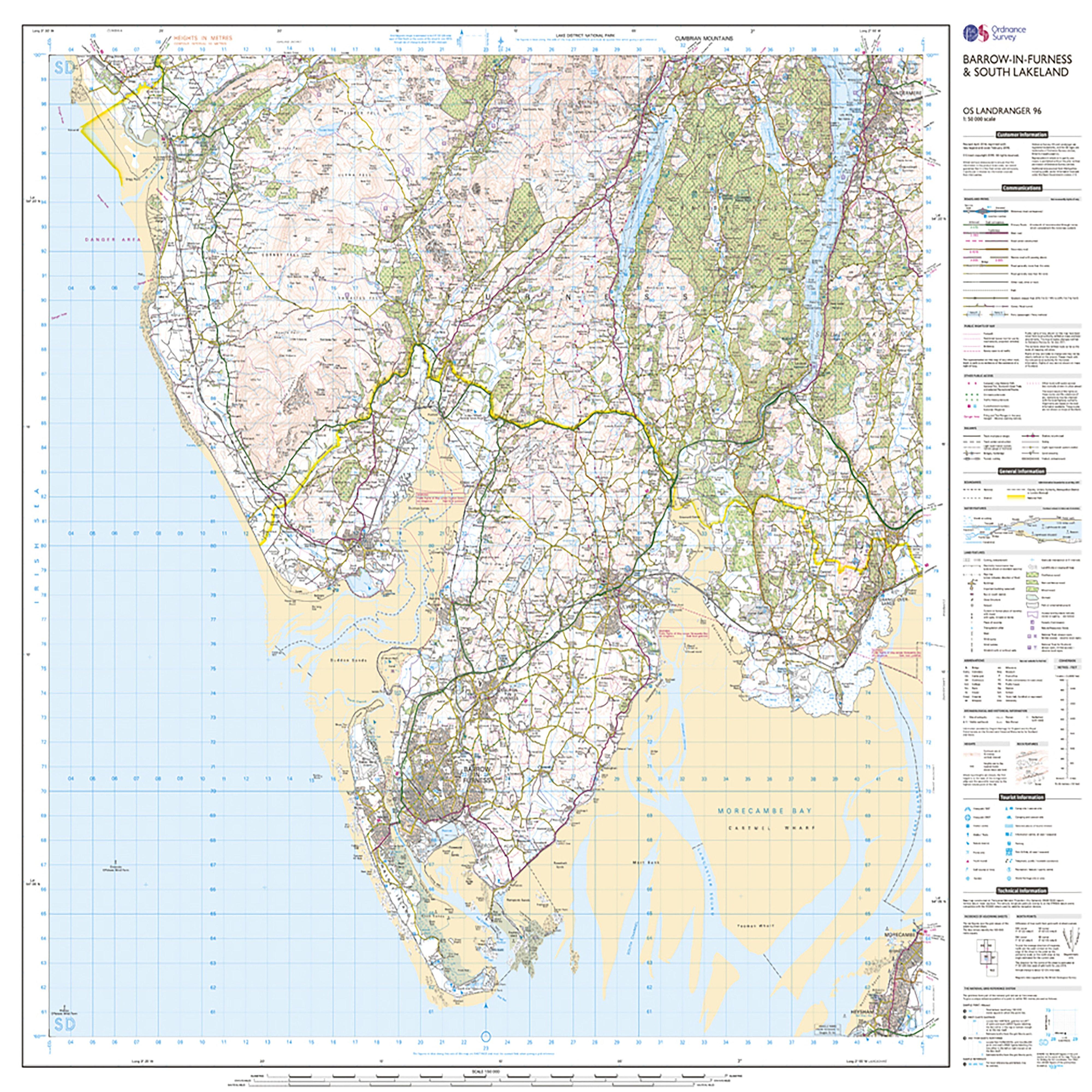 Landranger Active 96 Barrow-in-Furness & South Lakeland Map With Digital Version