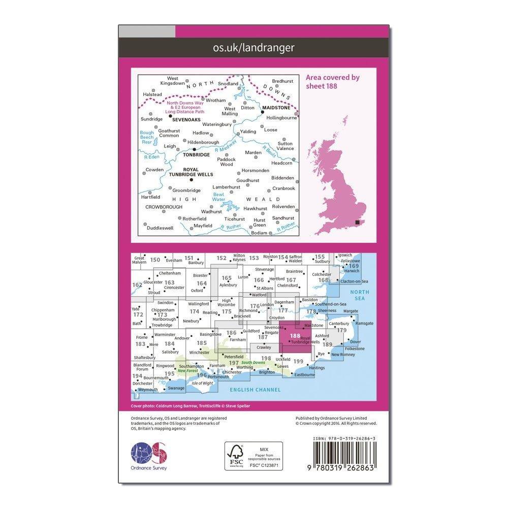 OS Landranger 188 Maidstone & Royal Tunbridge Wells Map
