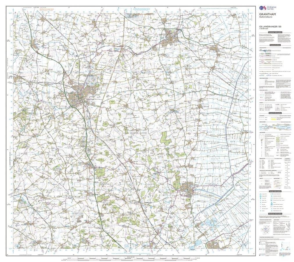 Landranger 130 Grantham, Sleaford & Bourne Map With Digital Version
