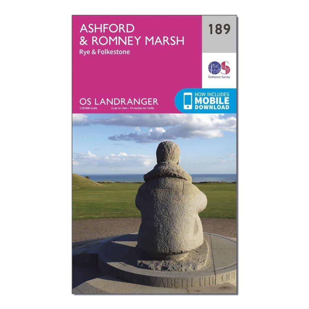 OS Landranger 189 Ashford  Romney Marsh Rye  Folkestone Map