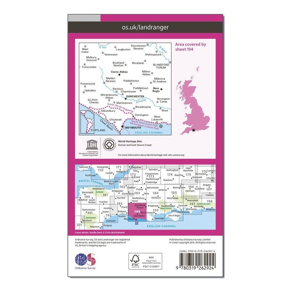 Landranger 194 Dorchester & Weymouth, Cerne Abbas & Bere Regis Map With Digital Version