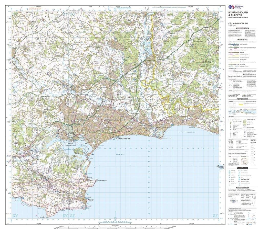 Landranger 195 Bournemouth & Purbeck, Wimborne Minster & Ringwood Map With Digital Version