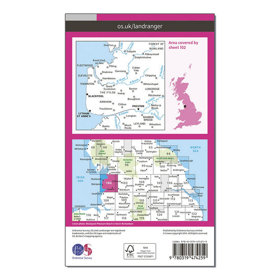 Landranger Active 102 Preston & Blackpool, Lytham Map With Digital Version