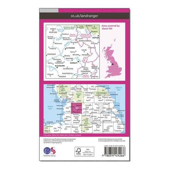 Landranger 103 Blackburn & Burnley, Clitheroe & Skipton Map