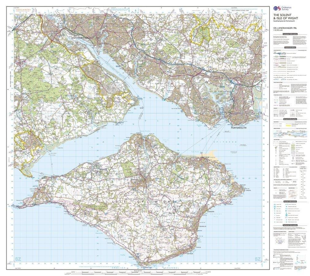 Landranger 196 The Solent & the Isle of Wight, Southampton & Portsmouth Map With Digital Version