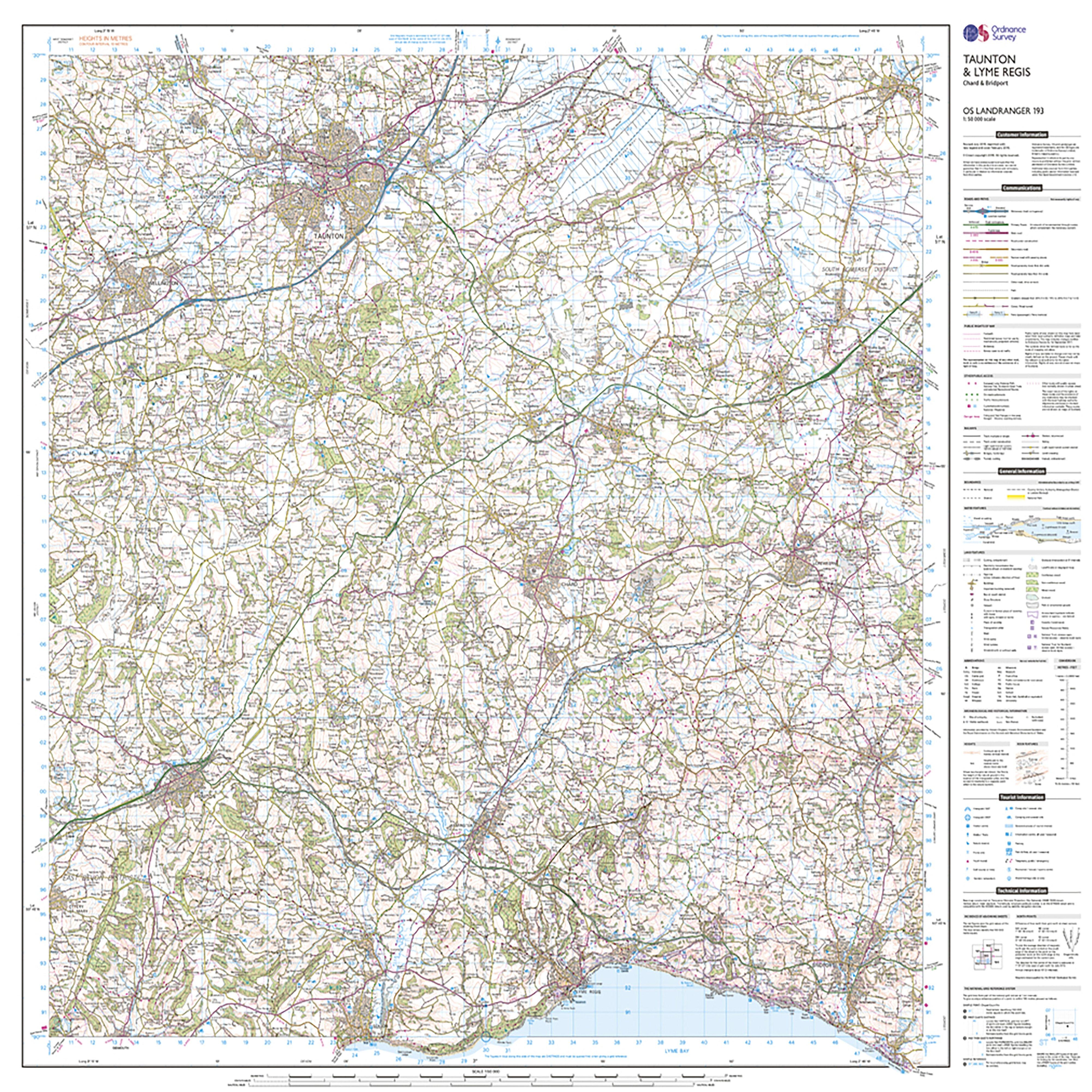Landranger Active 193 Taunton & Lyme Regis, Chard & Bridport Map With Digital Version