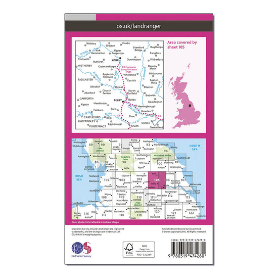 Landranger Active 105 York  Selby Map With Digital Version