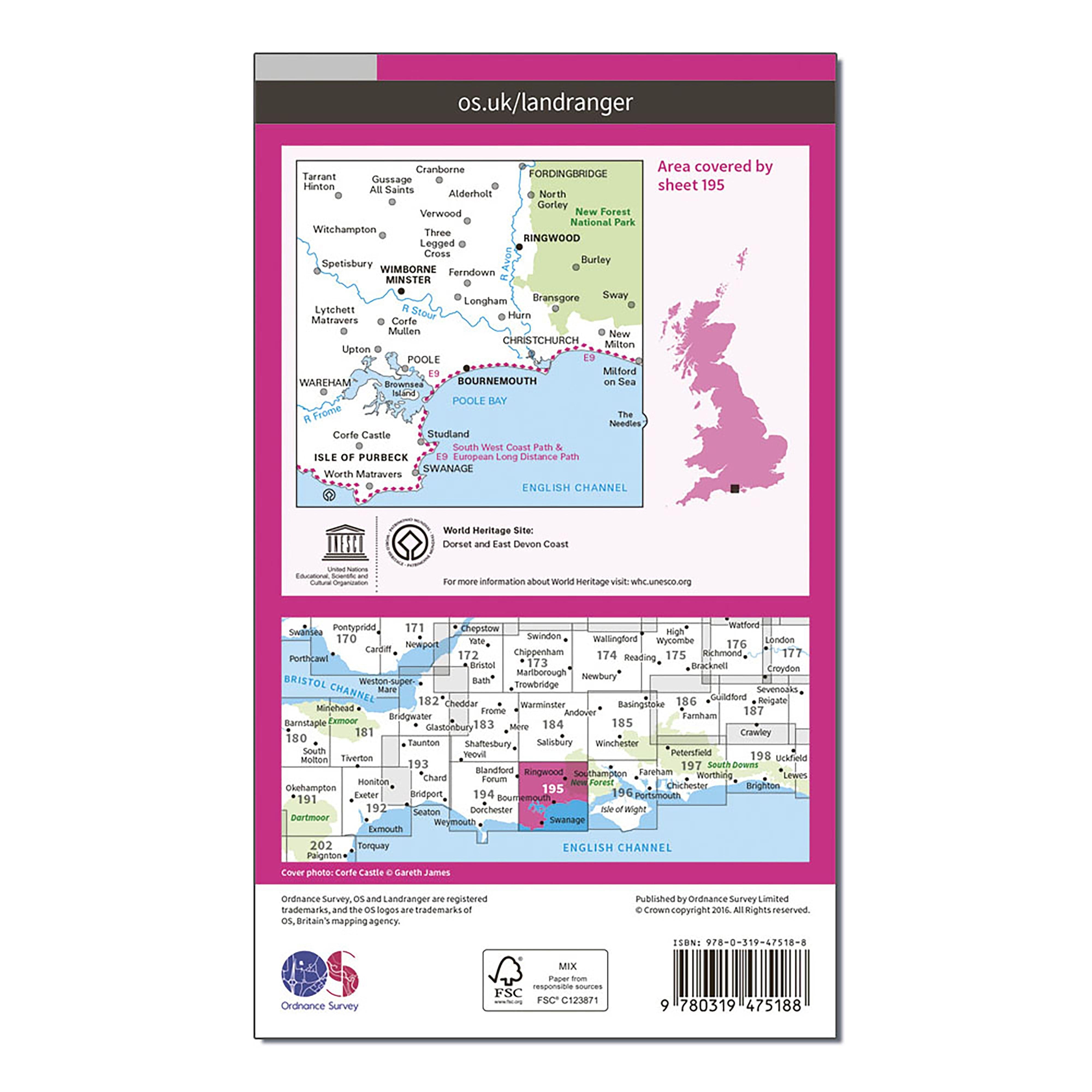 Landranger Active 195 Bournemouth & Purbeck, Wimborne Minster & Ringwood Map With Digital Version