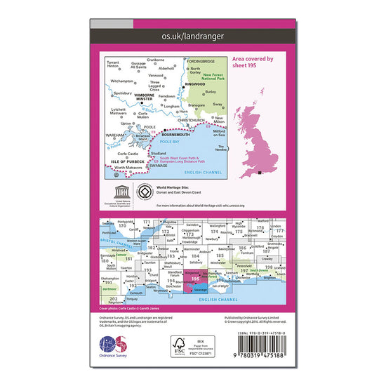 Landranger Active 195 Bournemouth & Purbeck, Wimborne Minster & Ringwood Map With Digital Version