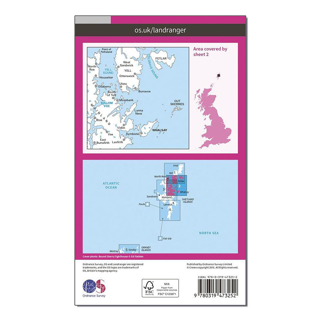 Landranger 2 Shetland Sullom Voe & Whalsay Map With Digital Version