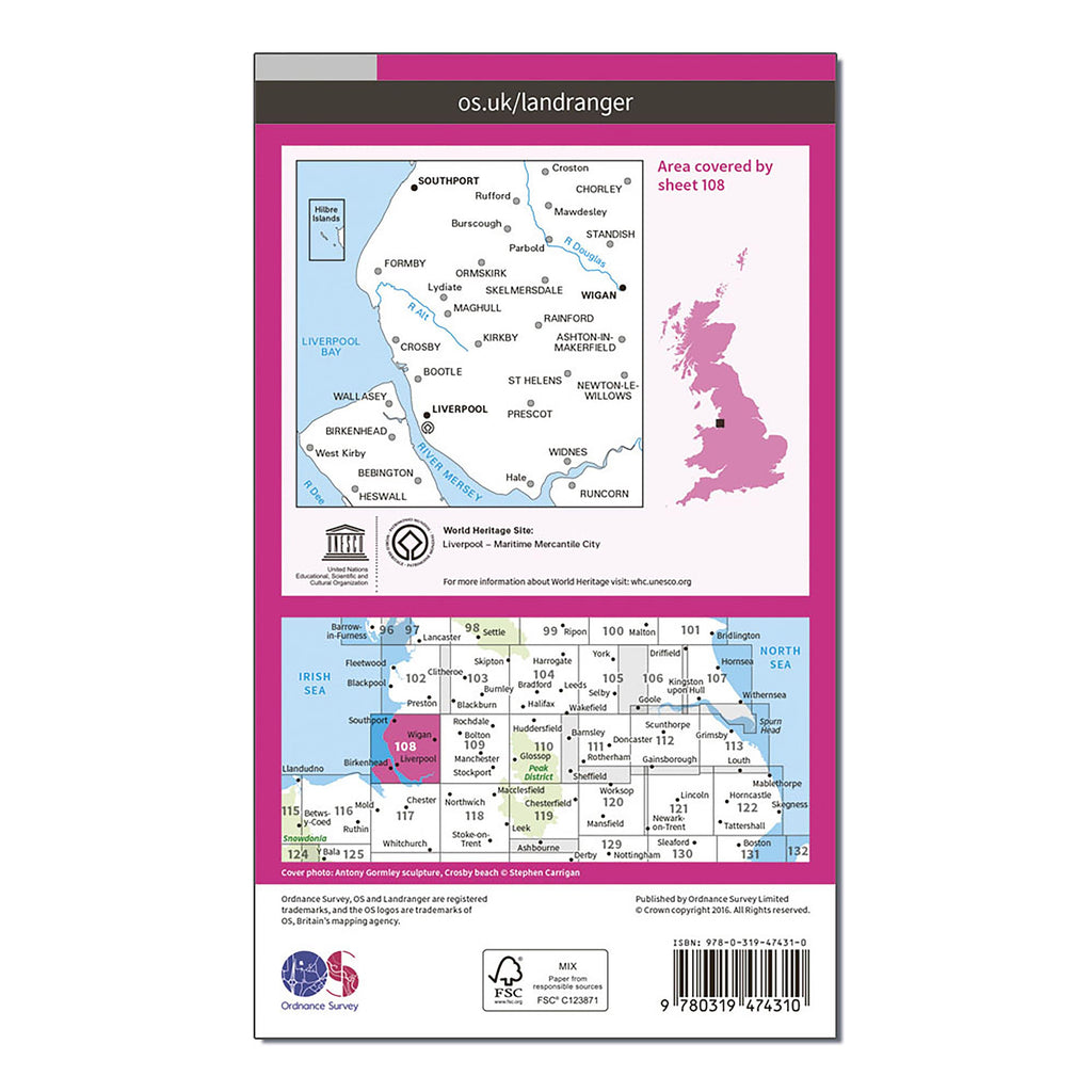 Landranger Active 108 Liverpool Southport  Wigan Map With Digital Version
