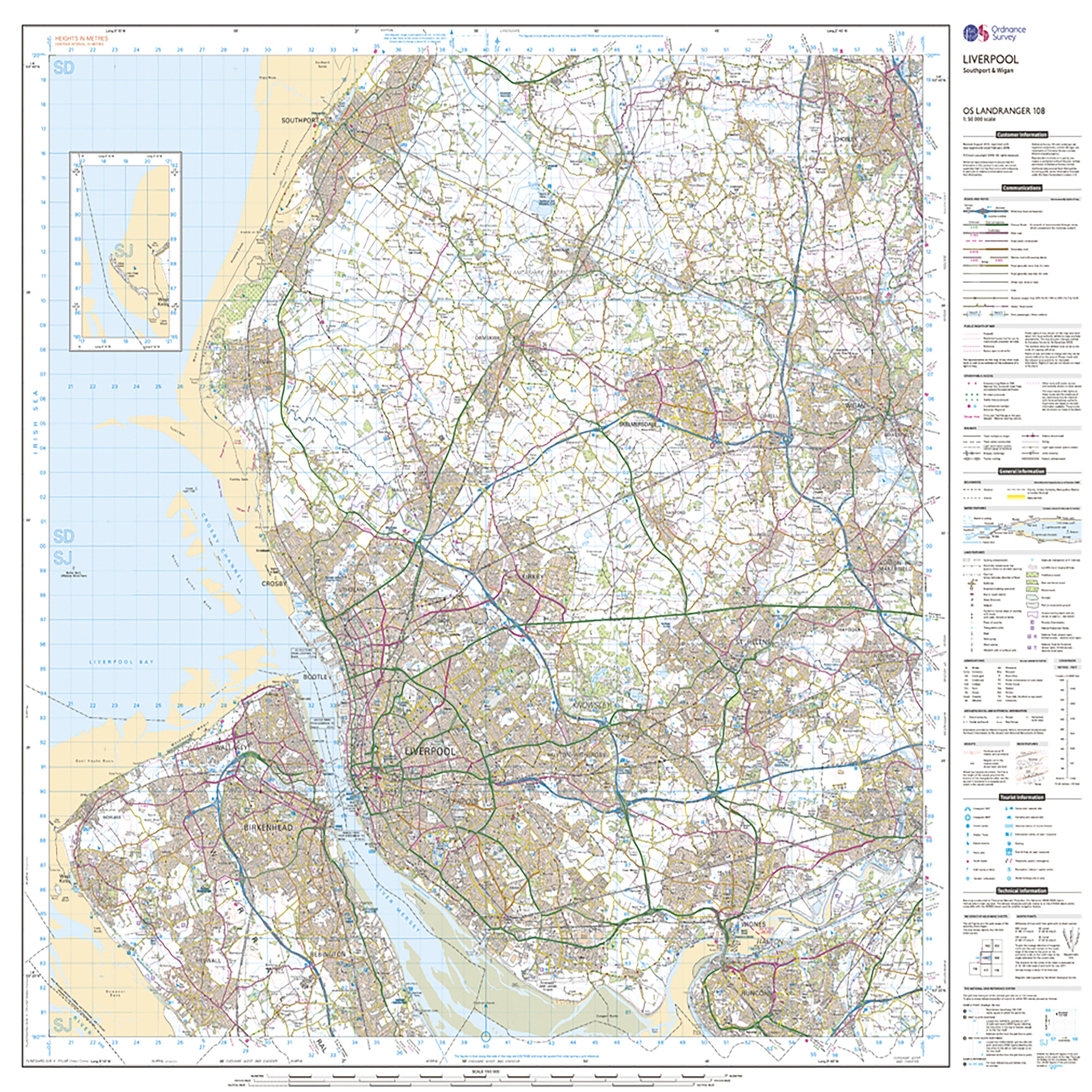Landranger Active 108 Liverpool Southport  Wigan Map With Digital Version