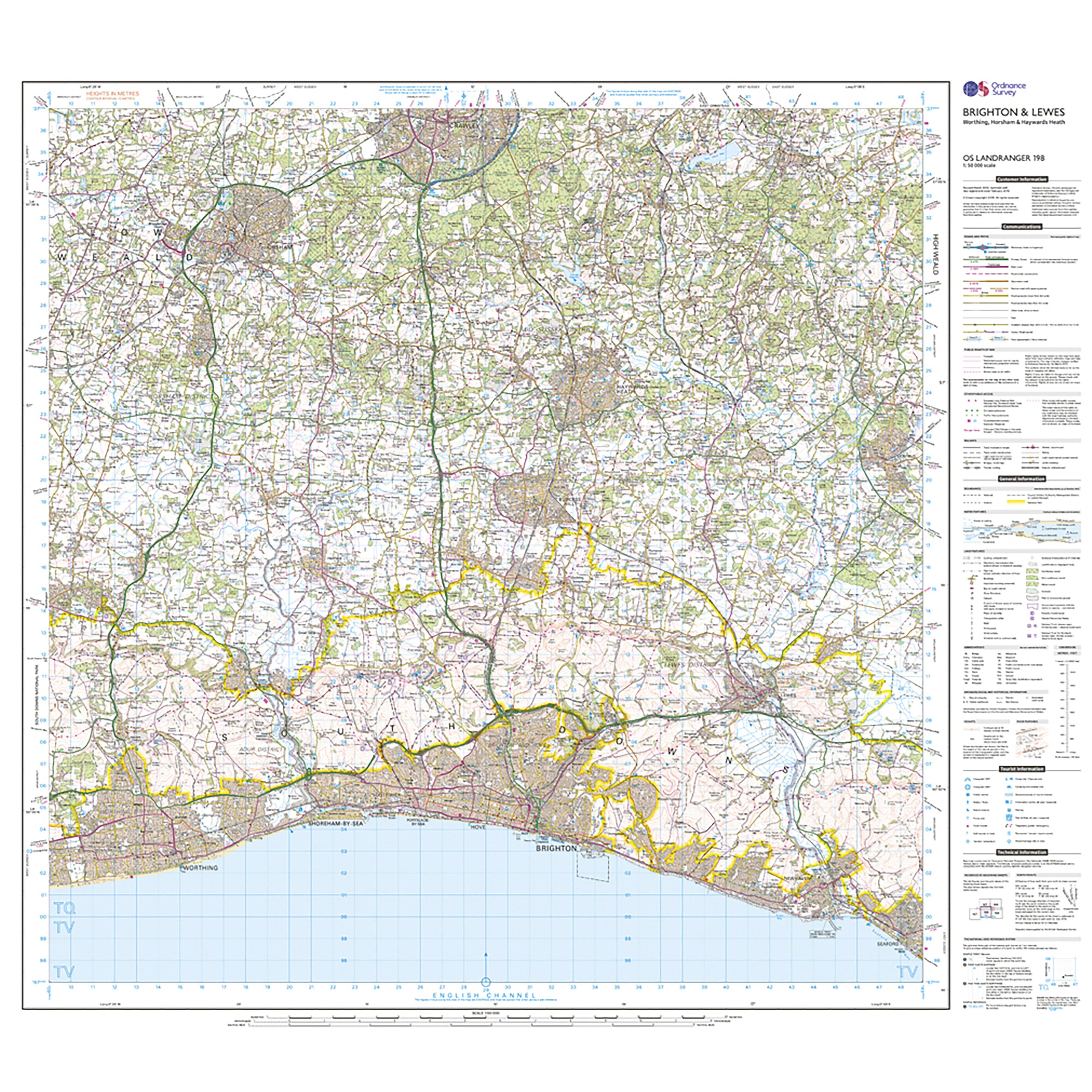 Landranger Active 198 Brighton & Lewes, Haywards Heath Map With Digital Version