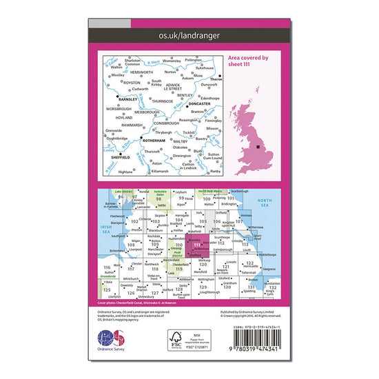 Landranger Active 111 Sheffield & Doncaster, Rotherham, Barnsley & Thorne Map With Digital Version