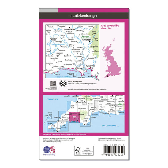 Landranger Active 201 Plymouth, Launceston, Tavistock & looe Map With Digital Version