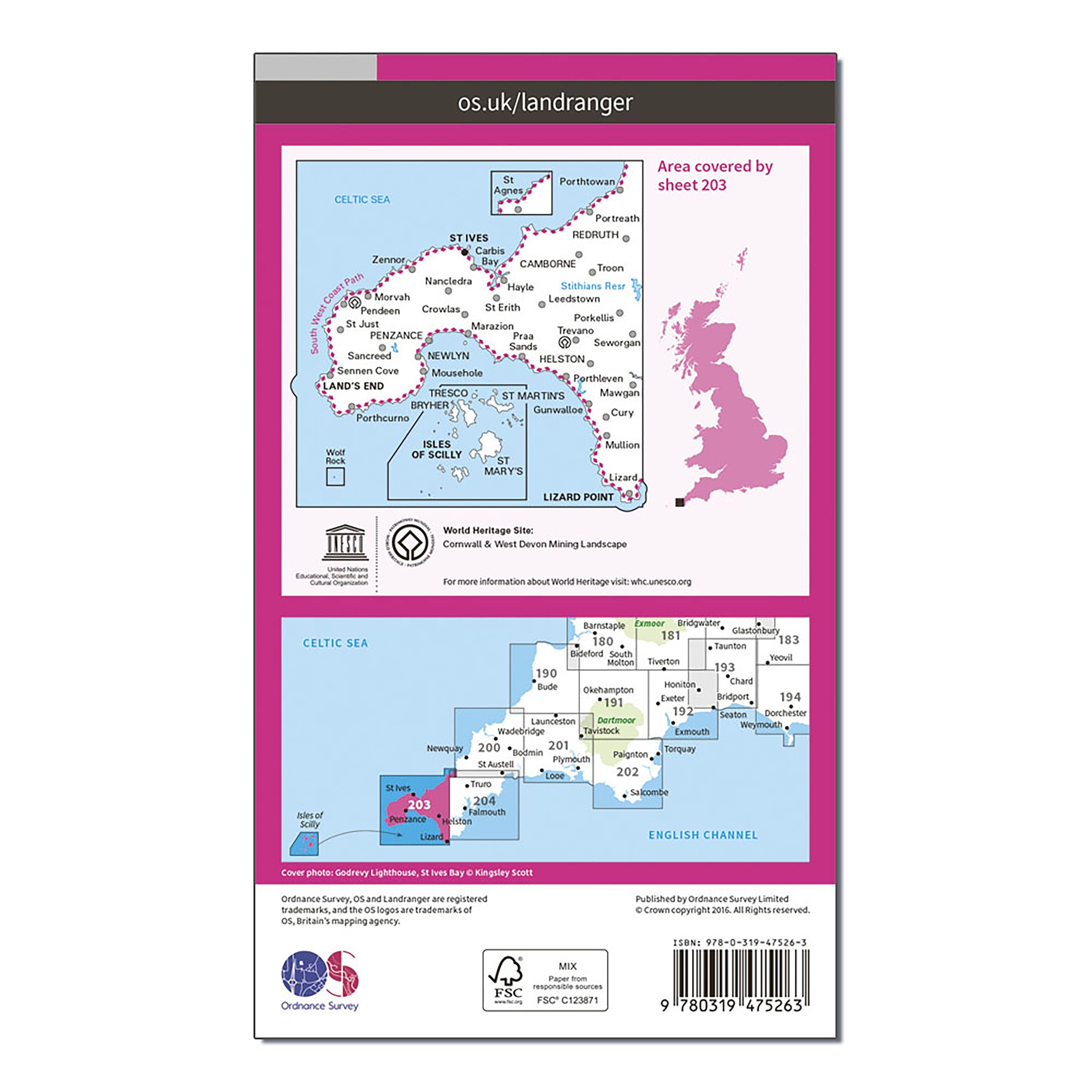 Landranger Active 203 Land's End, Isles of Scilly, St Ives & Lizard Point Map With Digital Version