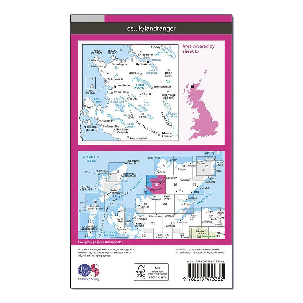 Landranger Active 15 Loch Assynt, Lochinver & Kylesku Map With Digital Version