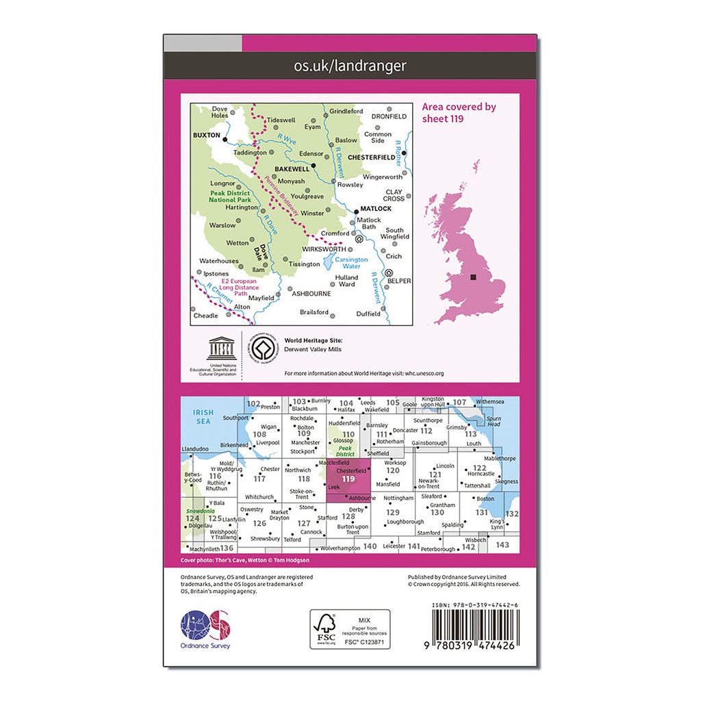 Landranger Active 119 Buxton & Matlock, Chesterfield, Bakewell & Dove Dale Map With Digital Version