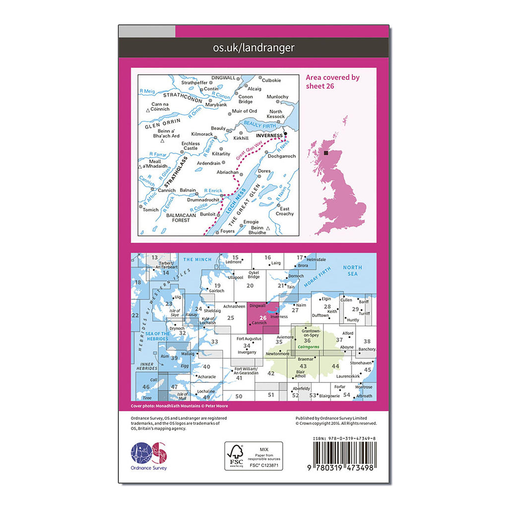 Landranger Active 26 Inverness & Loch Ness, Strathglass Map With Digital Version
