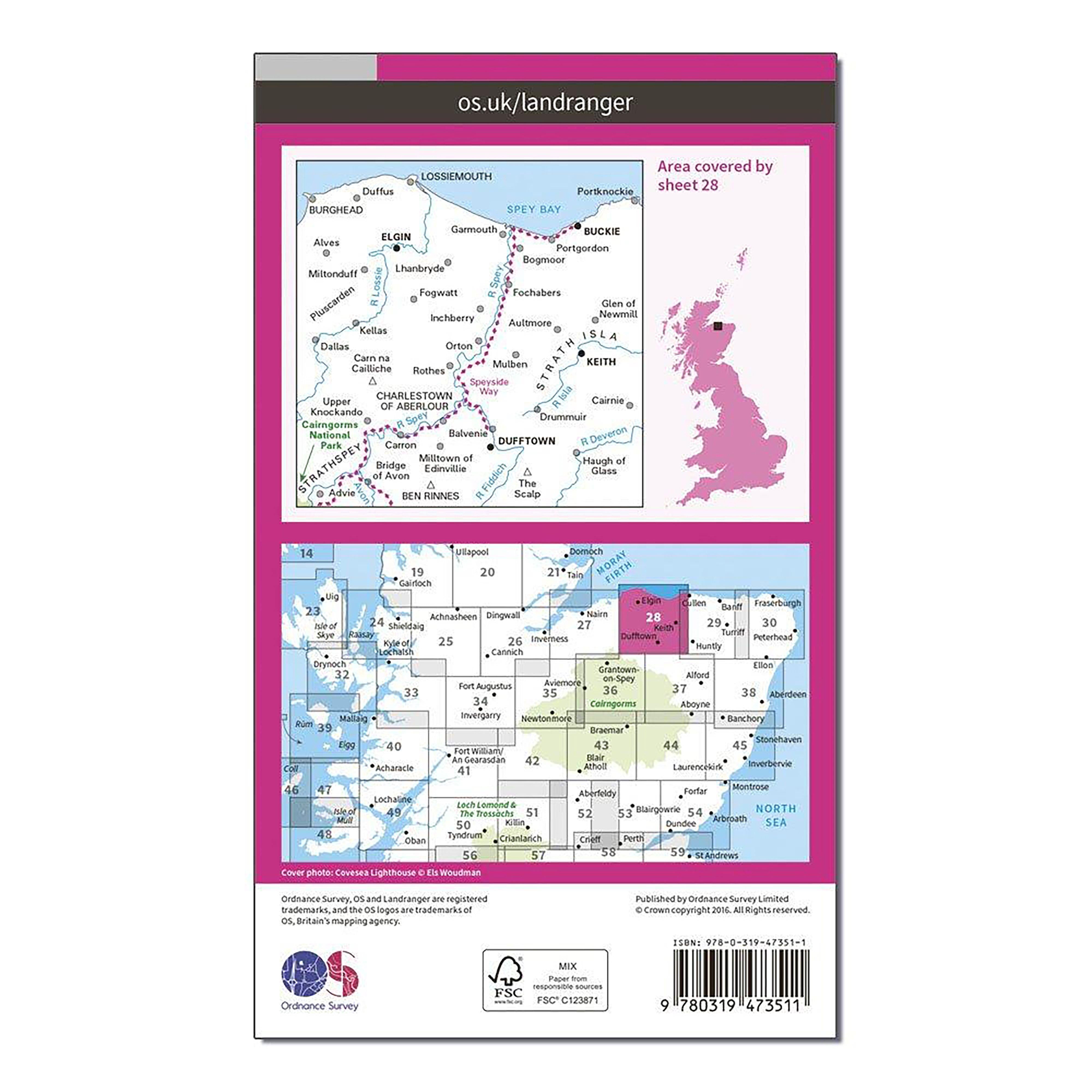 Landranger Active 28 Elgin, Dufftown, Buckie & Keith Map With Digital Version