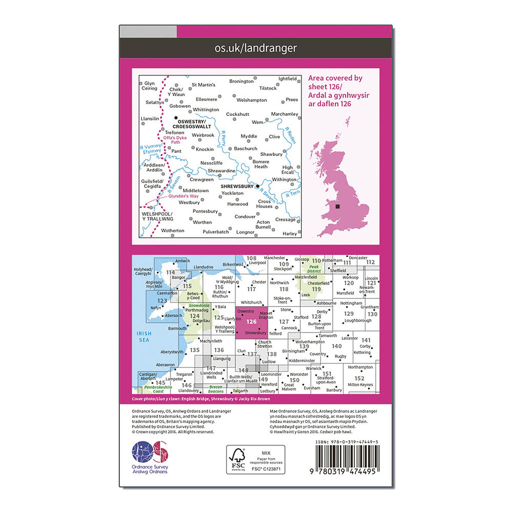 Landranger Active 126 Shrewsbury & Oswestry Map With Digital Version