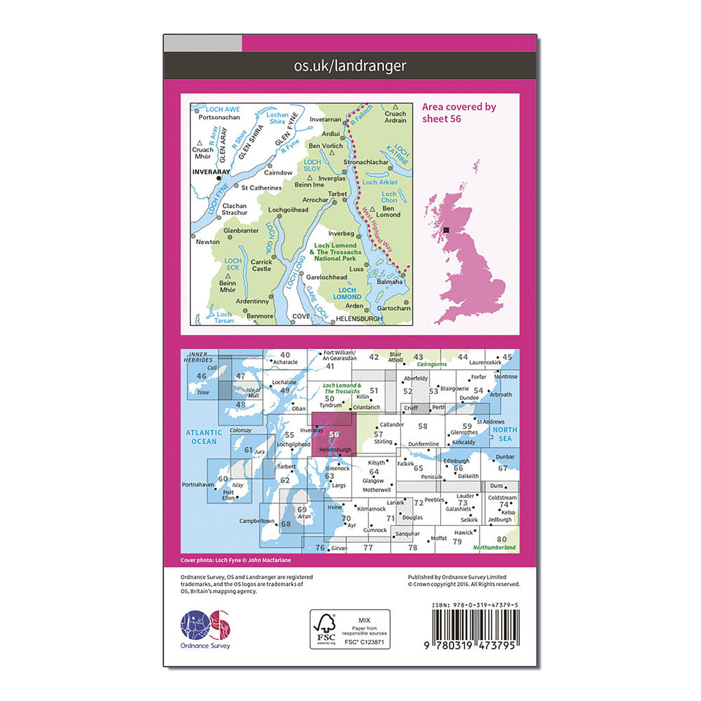 Landranger Active 56 Loch Lomond & Inveraray Map With Digital Version