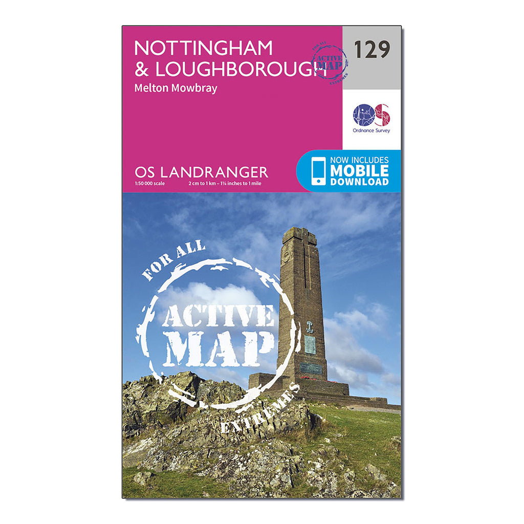 Landranger Active 129 Nottingham  Loughborough Melton Mowbray Map With Digital Version
