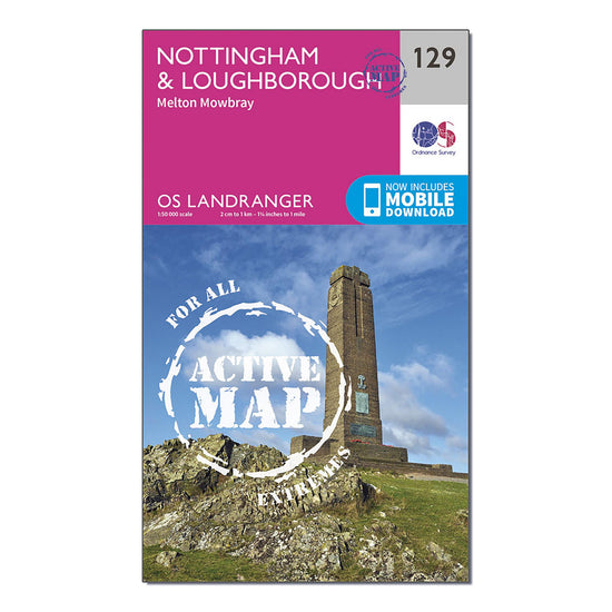 Landranger Active 129 Nottingham  Loughborough Melton Mowbray Map With Digital Version