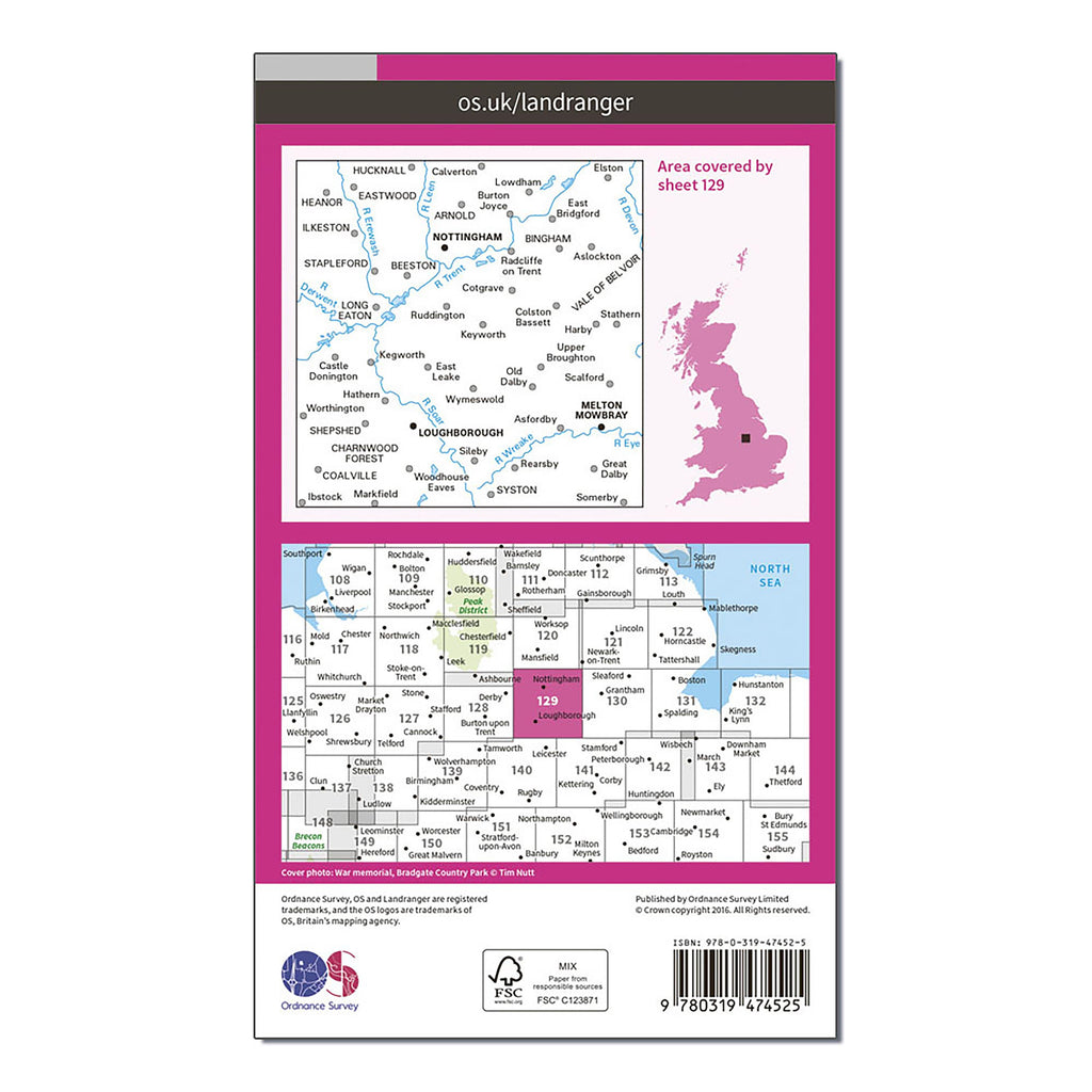 Landranger Active 129 Nottingham  Loughborough Melton Mowbray Map With Digital Version