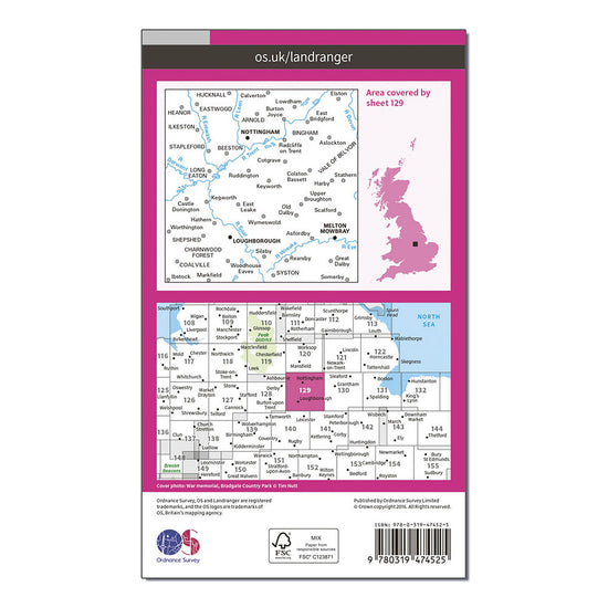 Landranger Active 129 Nottingham  Loughborough Melton Mowbray Map With Digital Version