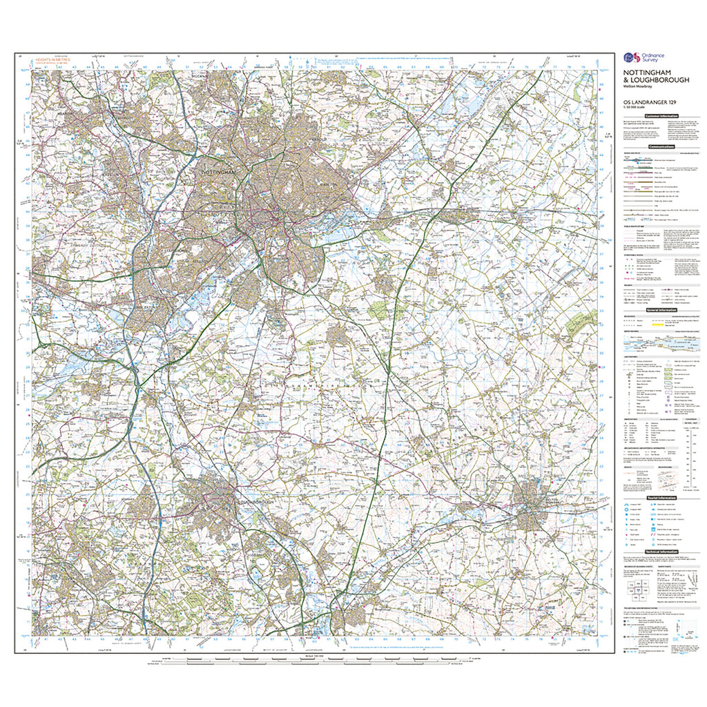 Landranger Active 129 Nottingham  Loughborough Melton Mowbray Map With Digital Version