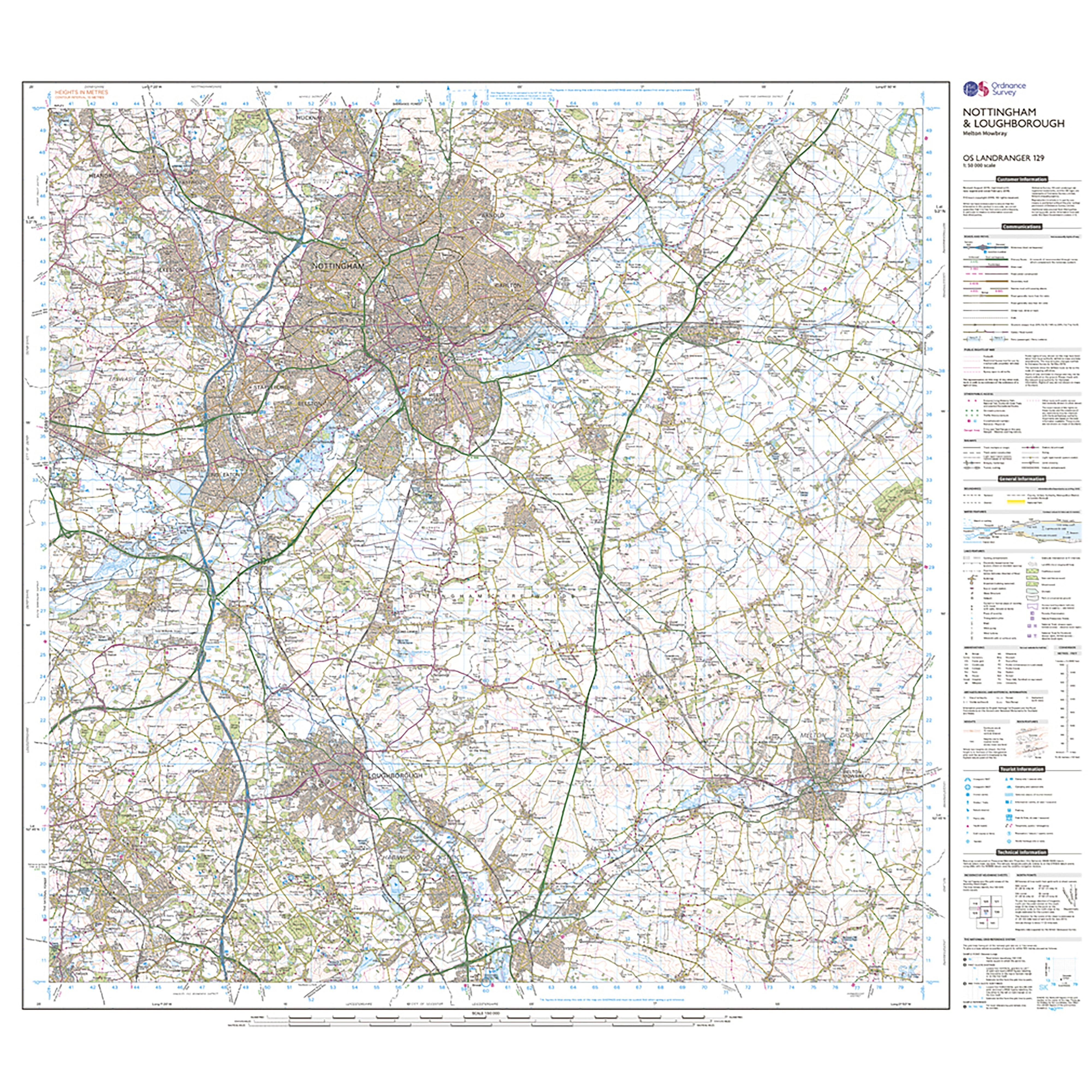 Landranger Active 129 Nottingham  Loughborough Melton Mowbray Map With Digital Version