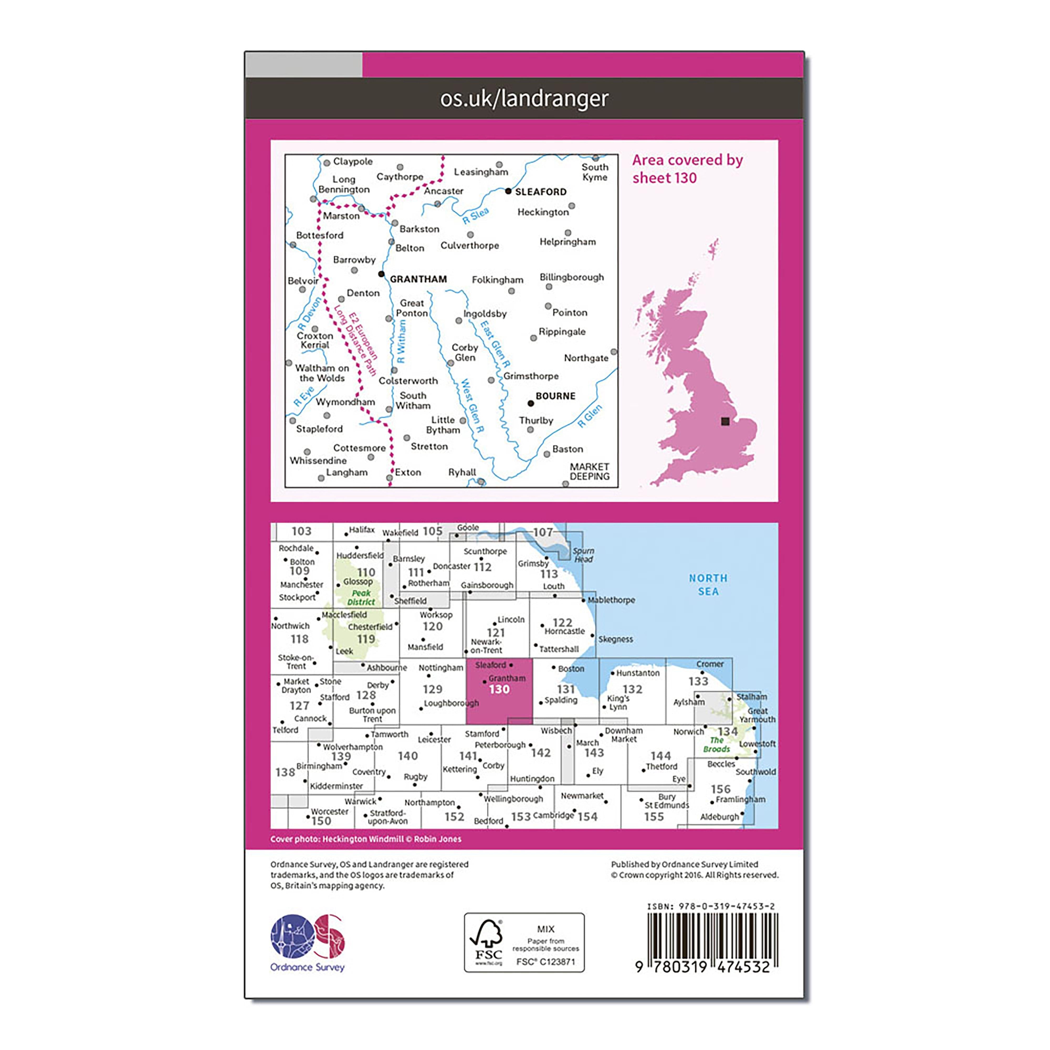 Landranger Active 130 Grantham, Sleaford & Bourne Map With Digital Version