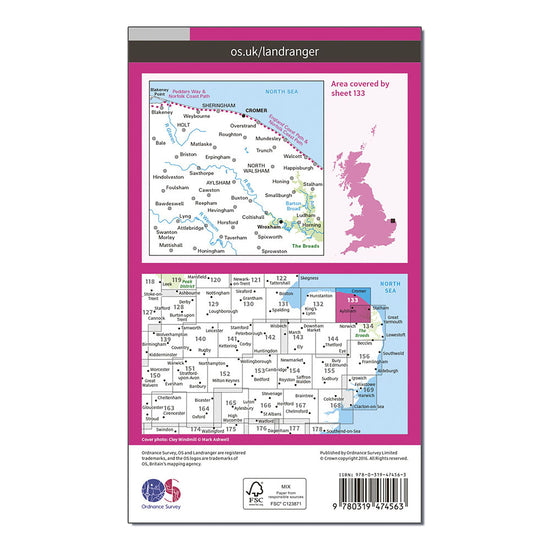 Landranger Active 133 North East Norfolk, Cromer & Wroxham Fakenham Map With Digital Version