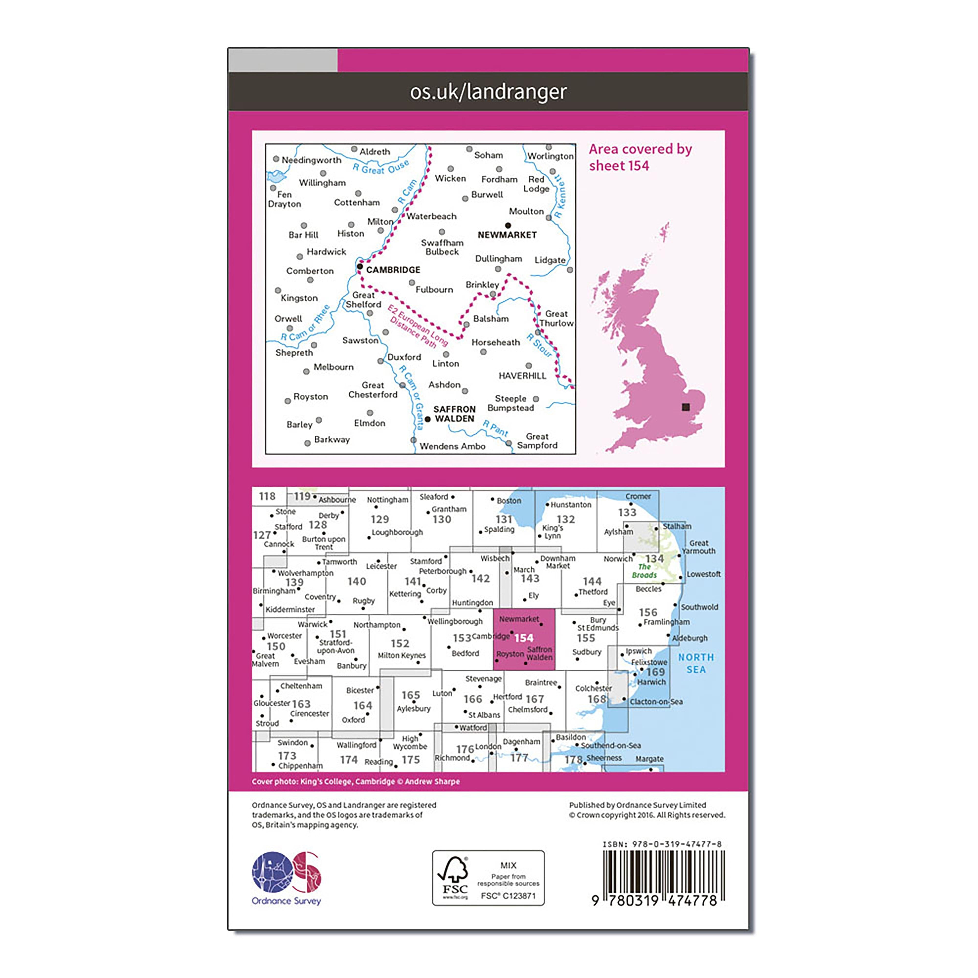 Landranger Active 154 Cambridge Newmarket  Saffron Walden Map With Digital Version