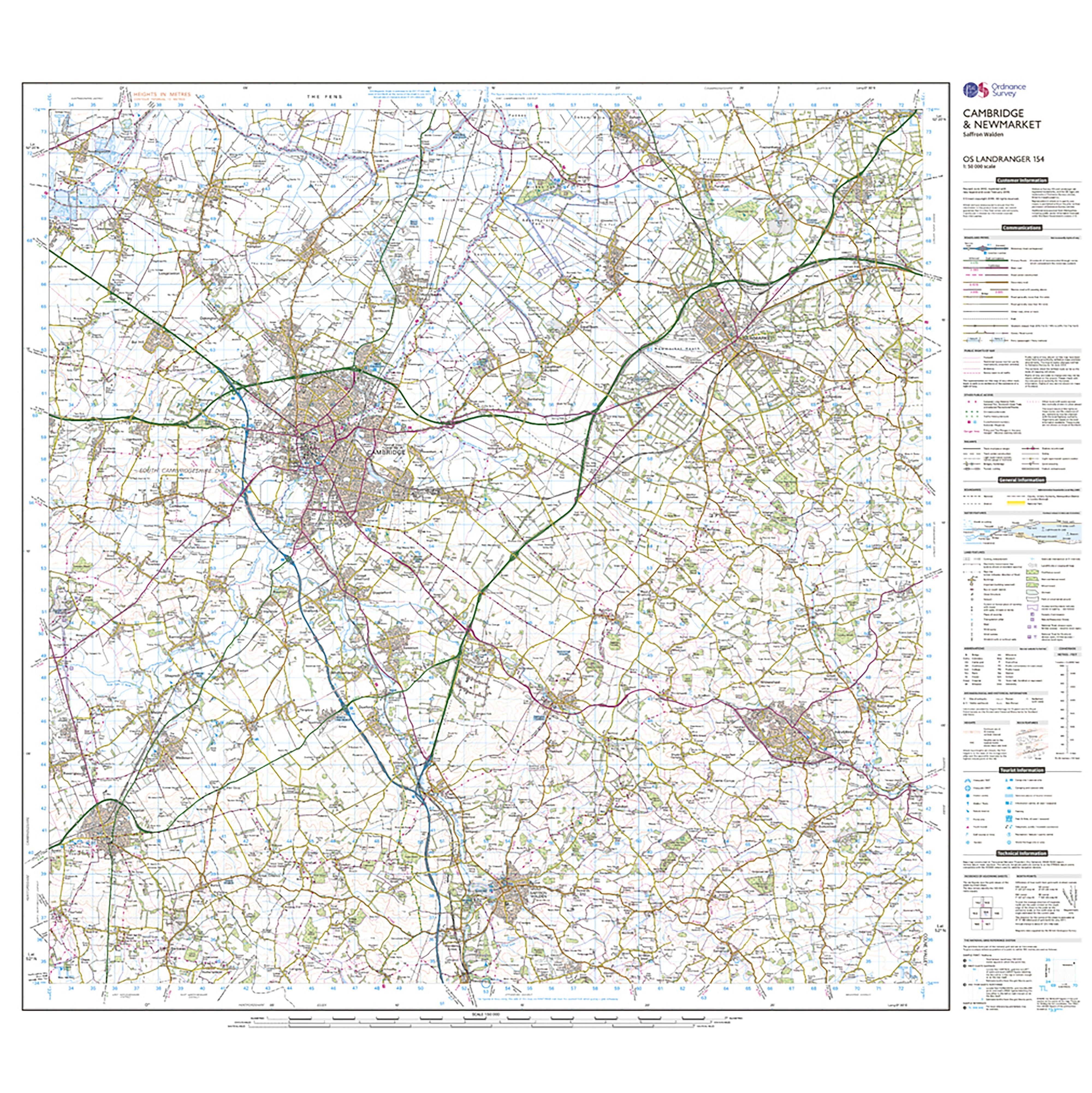 Landranger Active 154 Cambridge Newmarket  Saffron Walden Map With Digital Version