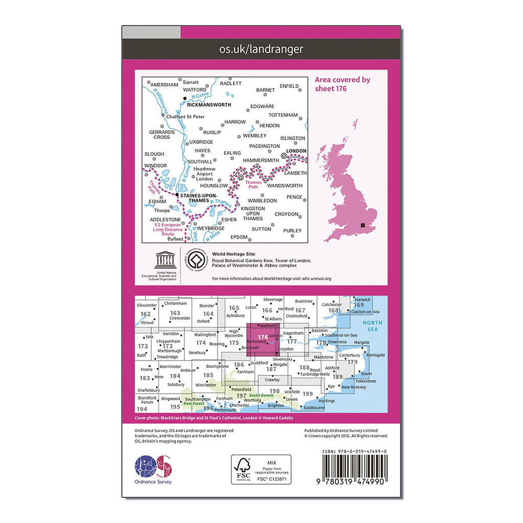 Landranger Active 176 West London, Rickmansworth & Staines Map With Digital Version