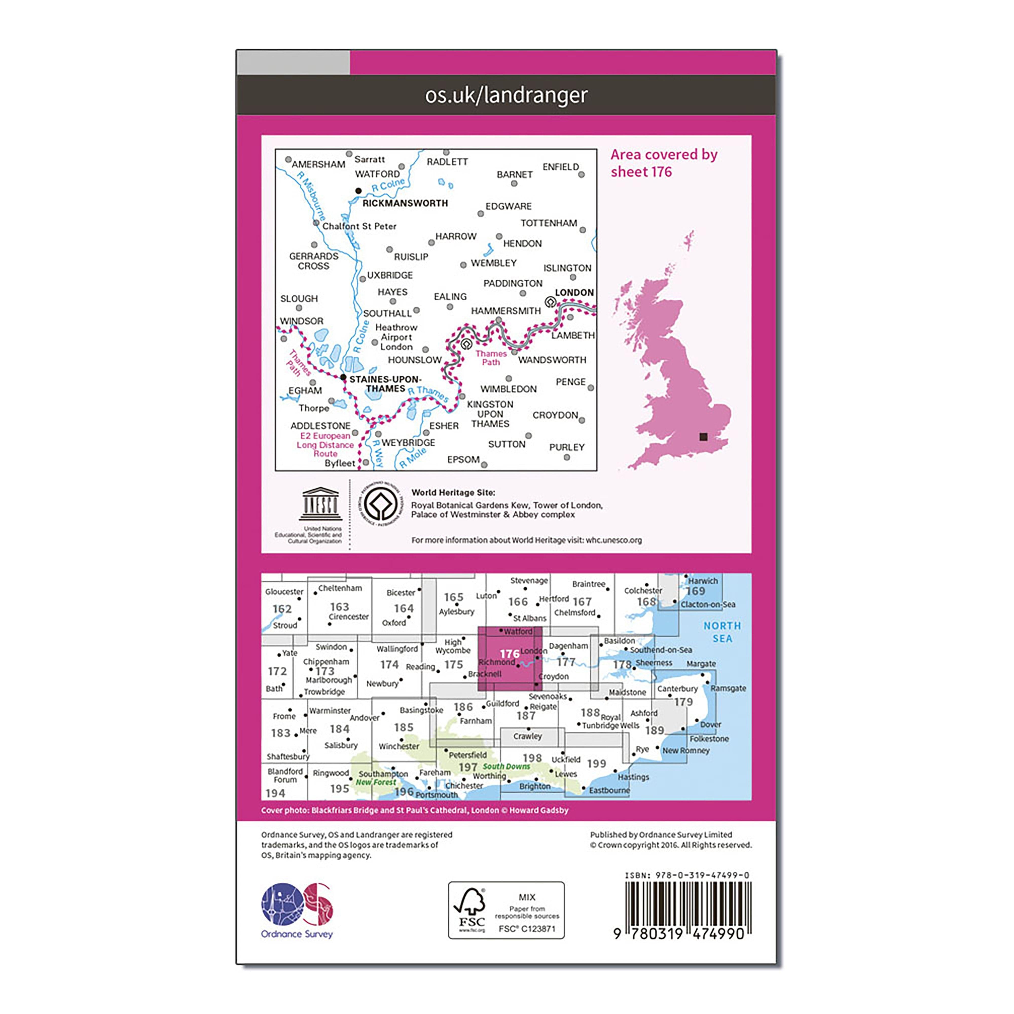 Landranger Active 176 West London, Rickmansworth & Staines Map With Digital Version