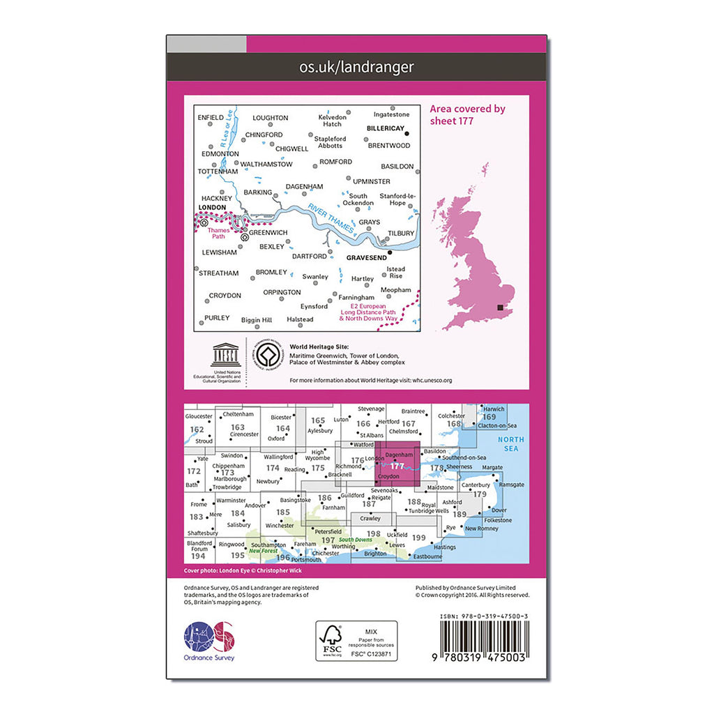 Landranger Active 177 East London, Billericay & Gravesend Map With Digital Version