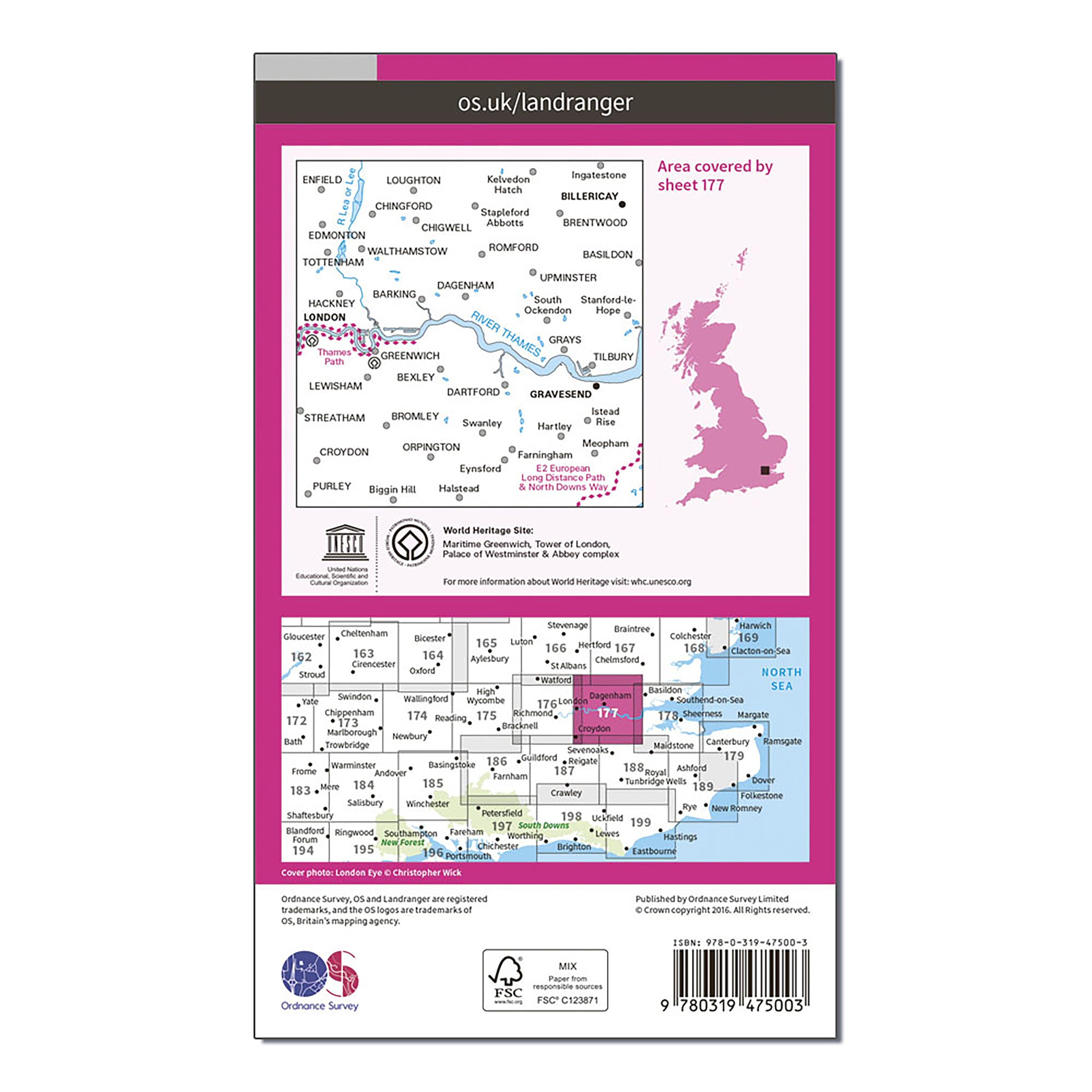Landranger Active 177 East London, Billericay & Gravesend Map With Digital Version